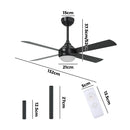52 Inch Black AC Ceiling Fan with Light Remote Control and 4 Blades