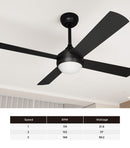 52 Inch Black AC Ceiling Fan with Light Remote Control and 4 Blades