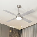 52 Inch Silver AC Ceiling Fan with Light Remote Control and 4 Blades