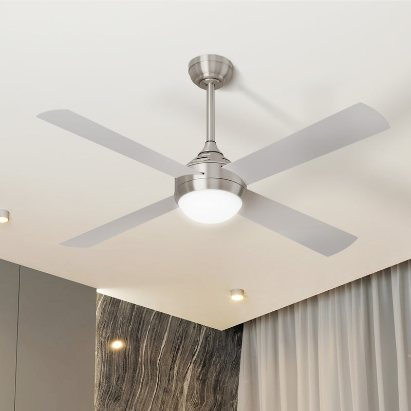 52 Inch Silver AC Ceiling Fan with Light Remote Control and 4 Blades