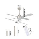 52 Inch Silver AC Ceiling Fan with Light Remote Control and 4 Blades
