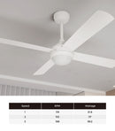 52 Inch White AC Ceiling Fan with Light Remote Control and 4 Blades