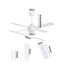 52 Inch White AC Ceiling Fan with Light Remote Control and 4 Blades