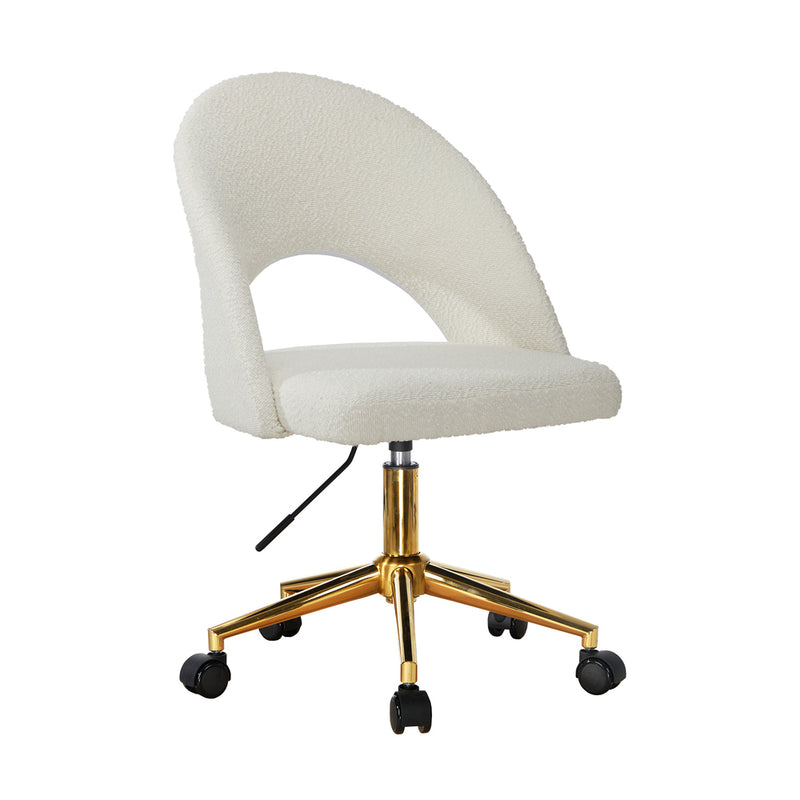 White and Gold Boucle Hollow Armless Home Office Chair