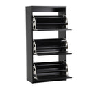 Black Shoe Storage Cabinet with 3 Doors for 45 Pairs