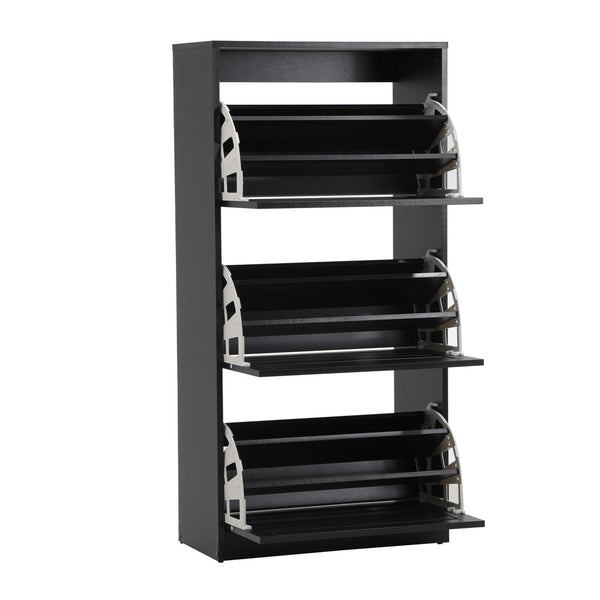 Black Shoe Storage Cabinet with 3 Doors for 45 Pairs