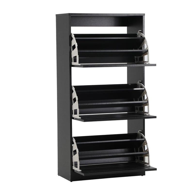Black Shoe Storage Cabinet with 3 Doors for 45 Pairs