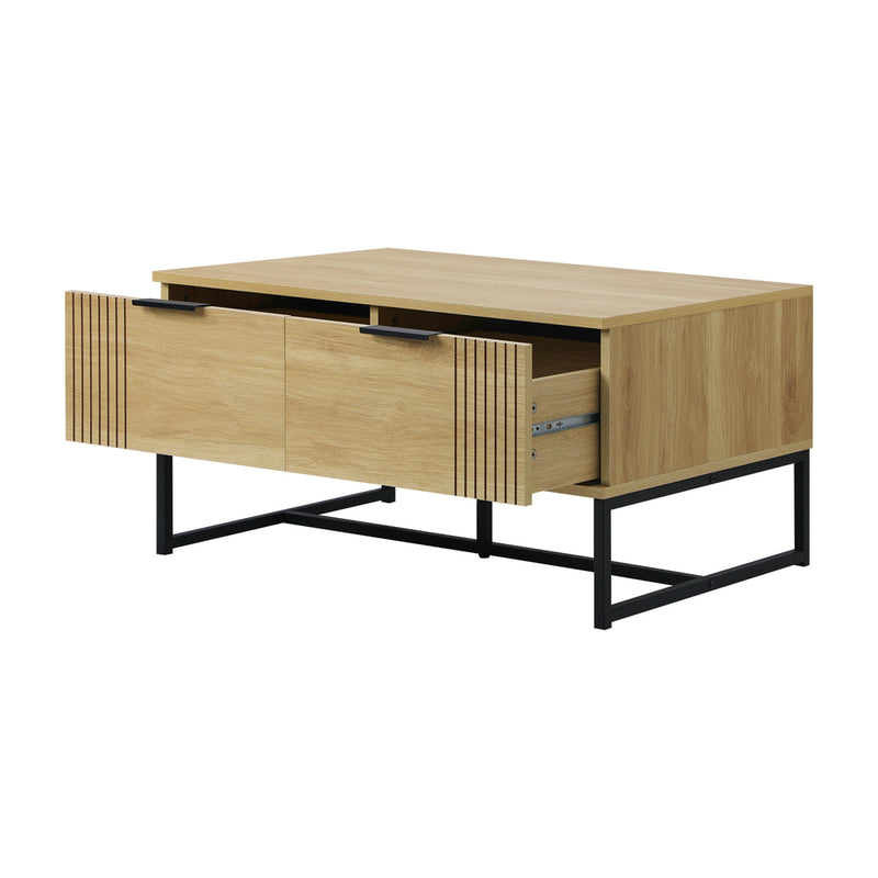 Natural Wooden Coffee Table with Storage Drawers
