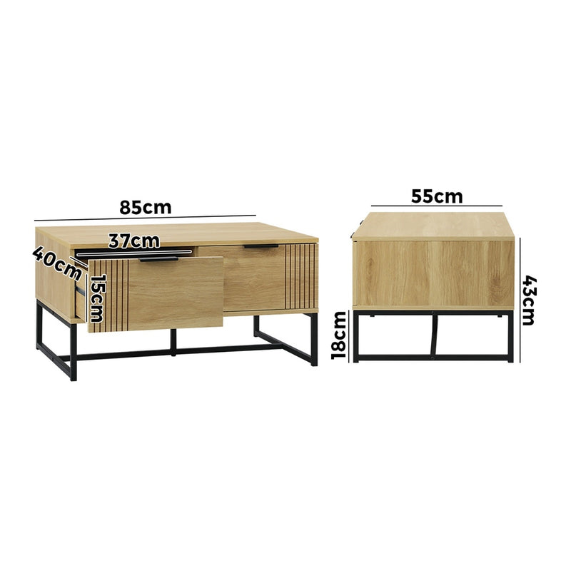 Natural Wooden Coffee Table with Storage Drawers