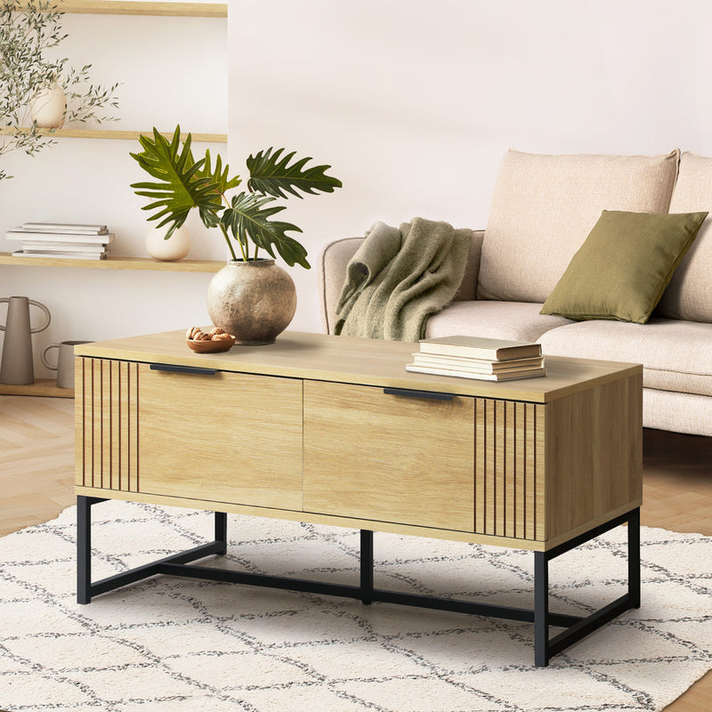 Natural Wooden Coffee Table with Storage Drawers