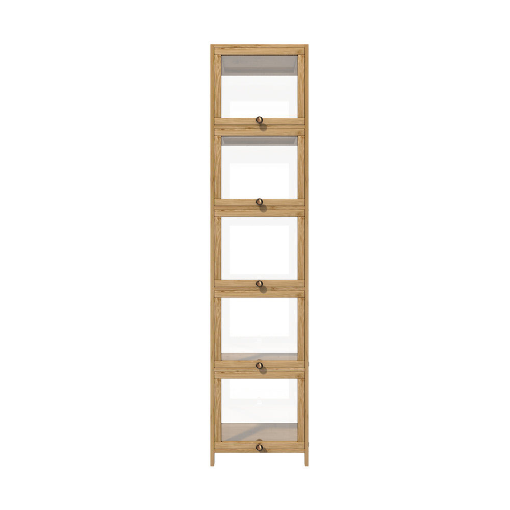 Oak Slim Display Cabinet with 5-Tier Clear Shelves