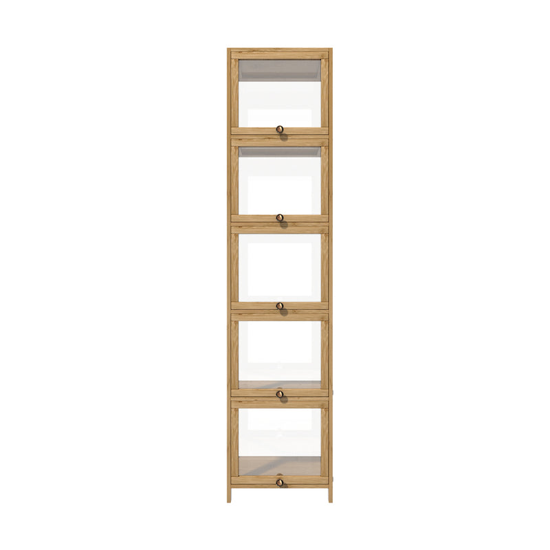 Oak Slim Display Cabinet with 5-Tier Clear Shelves