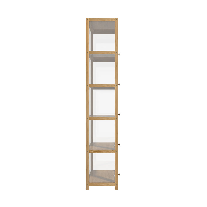 Oak Slim Display Cabinet with 5-Tier Clear Shelves