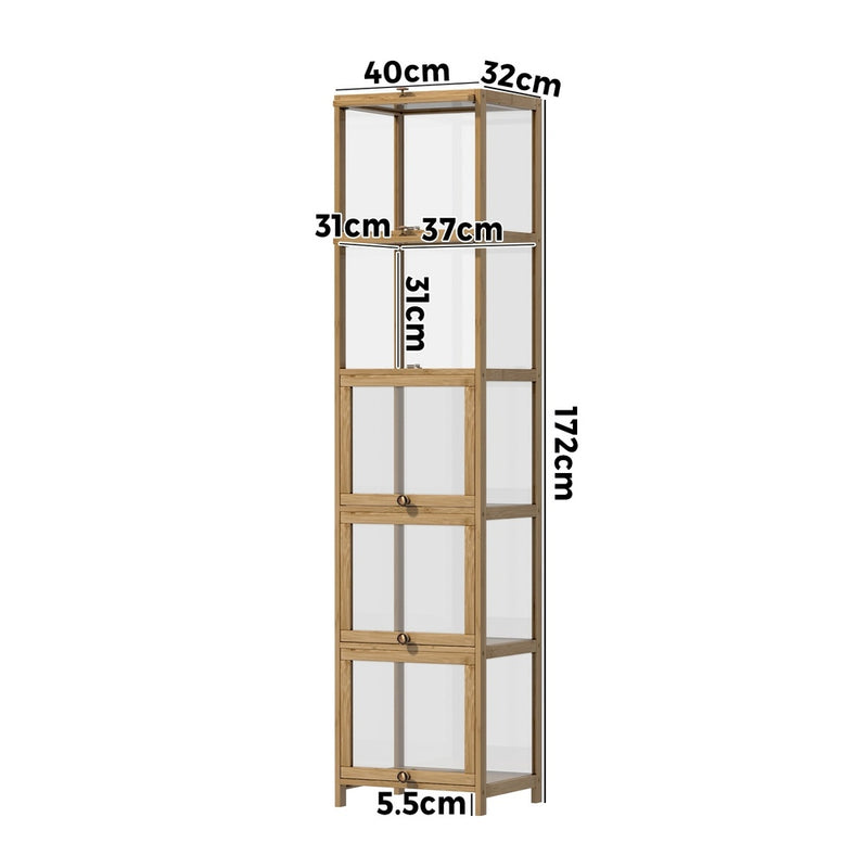 Oak Slim Display Cabinet with 5-Tier Clear Shelves