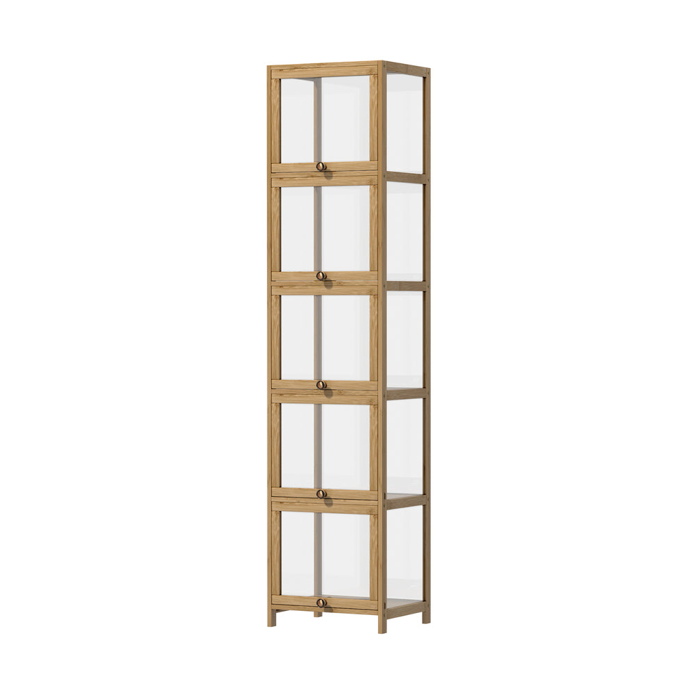 Oak Slim Display Cabinet with 5-Tier Clear Shelves