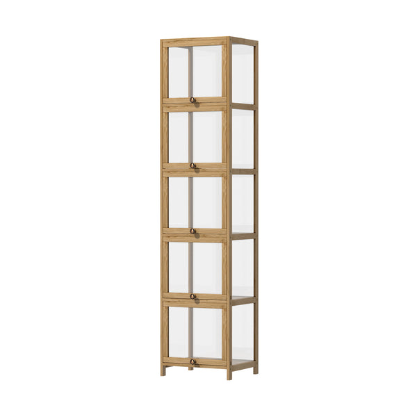 Oak Slim Display Cabinet with 5-Tier Clear Shelves