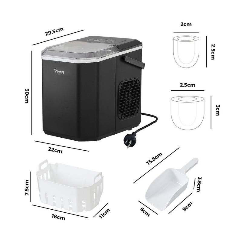 Black Portable Ice Maker Machine with Handle 12kg Capacity