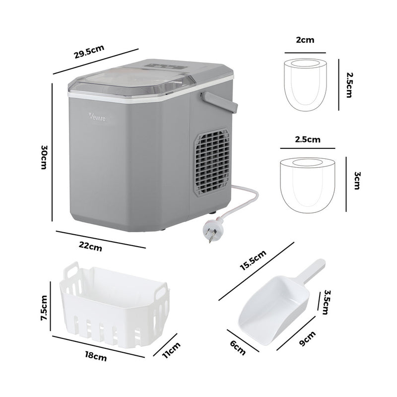 Grey Portable Ice Maker Machine with Handle 12kg Capacity