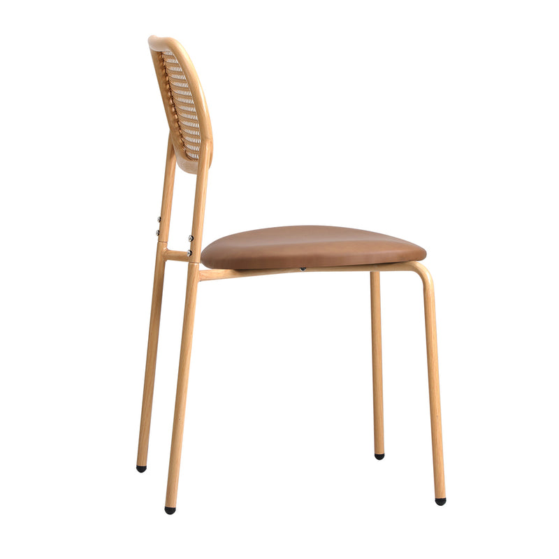 Set of 2 Brown Rattan Dining Chairs with PU Leather Seat