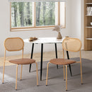 Set of 2 Brown Rattan Dining Chairs with PU Leather Seat