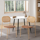 Set of 2 Brown Rattan Dining Chairs with PU Leather Seat