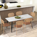 Set of 2 Brown Rattan Dining Chairs with PU Leather Seat