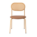 Set of 2 Brown Rattan Dining Chairs with PU Leather Seat