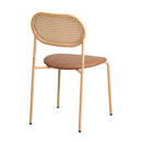 Set of 2 Brown Rattan Dining Chairs with PU Leather Seat
