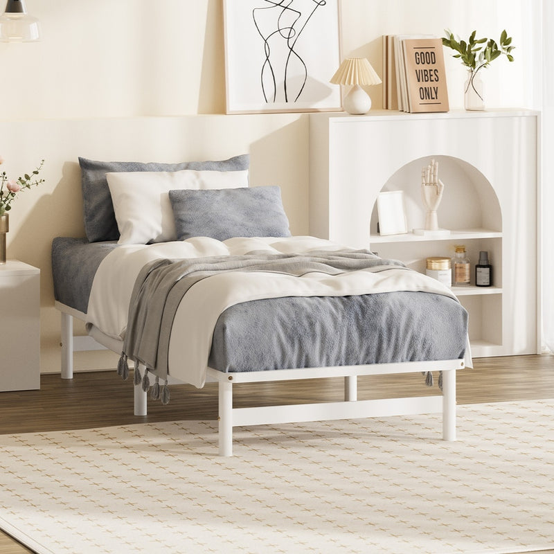 White Solid Pine Timber Single Size Wooden Bed Frame