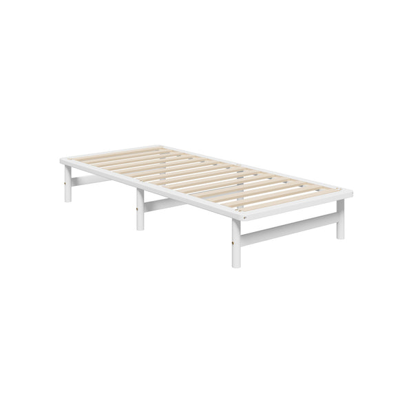 White Solid Pine Timber Single Size Wooden Bed Frame