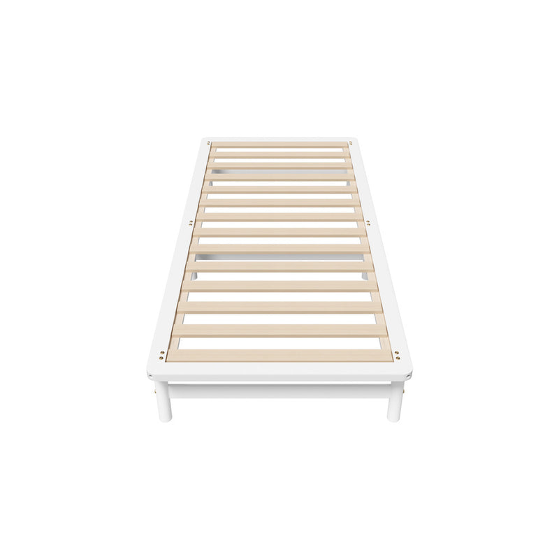 White Solid Pine Timber Single Size Wooden Bed Frame