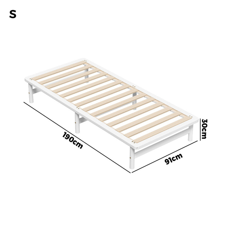 White Solid Pine Timber Single Size Wooden Bed Frame