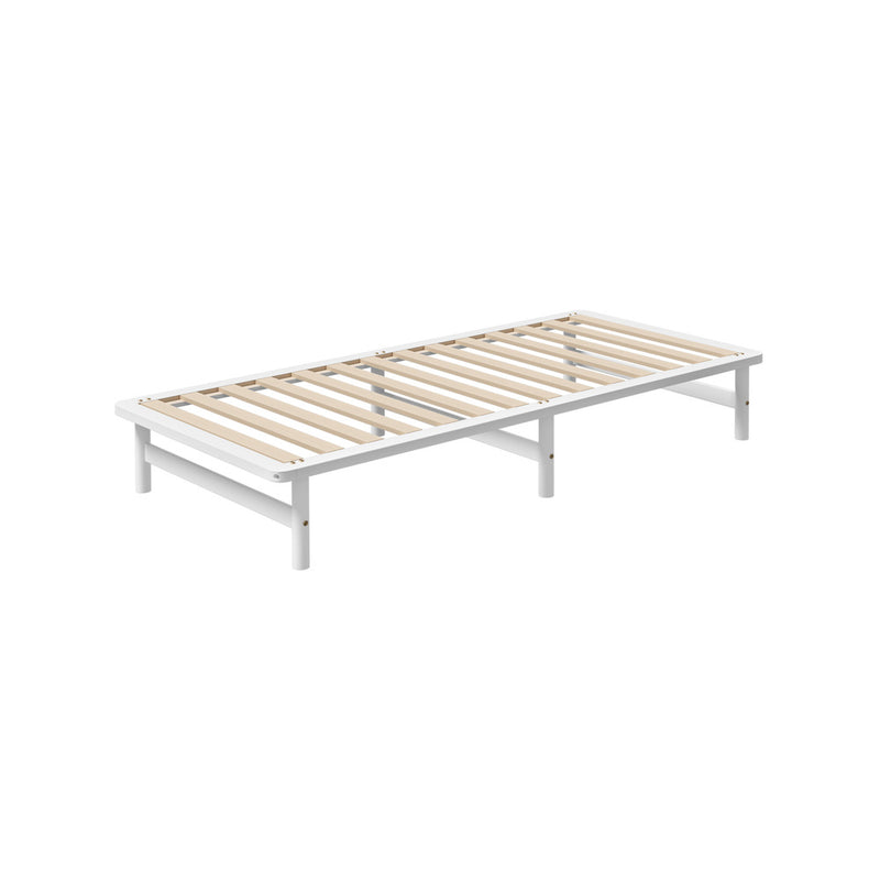 White Solid Pine Timber Single Size Wooden Bed Frame
