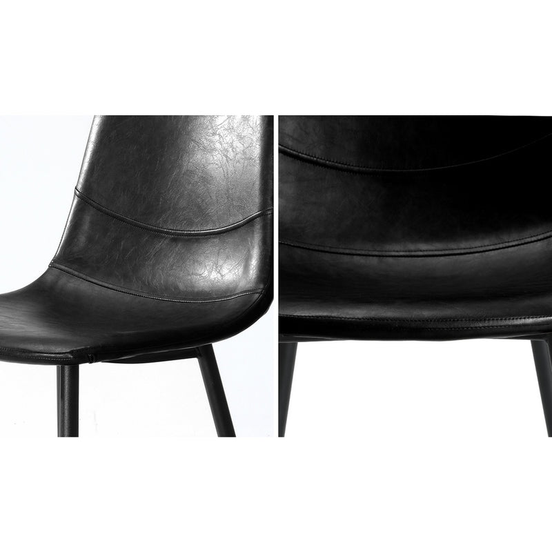 Set of 2 Black PU Leather Dining Chairs