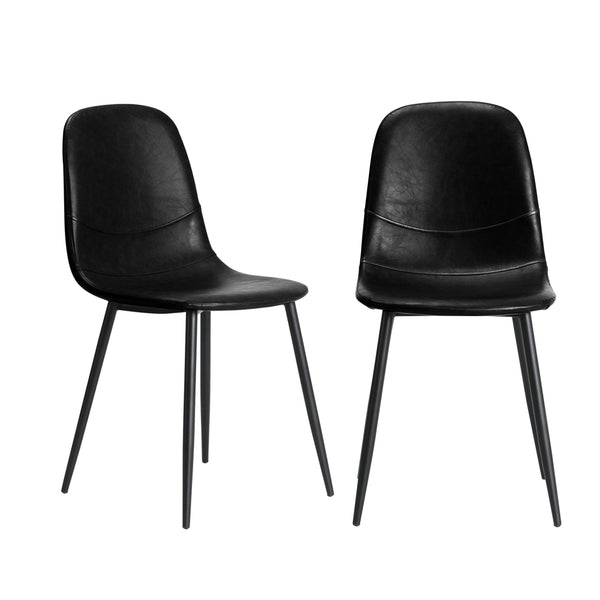 Set of 2 Black PU Leather Dining Chairs
