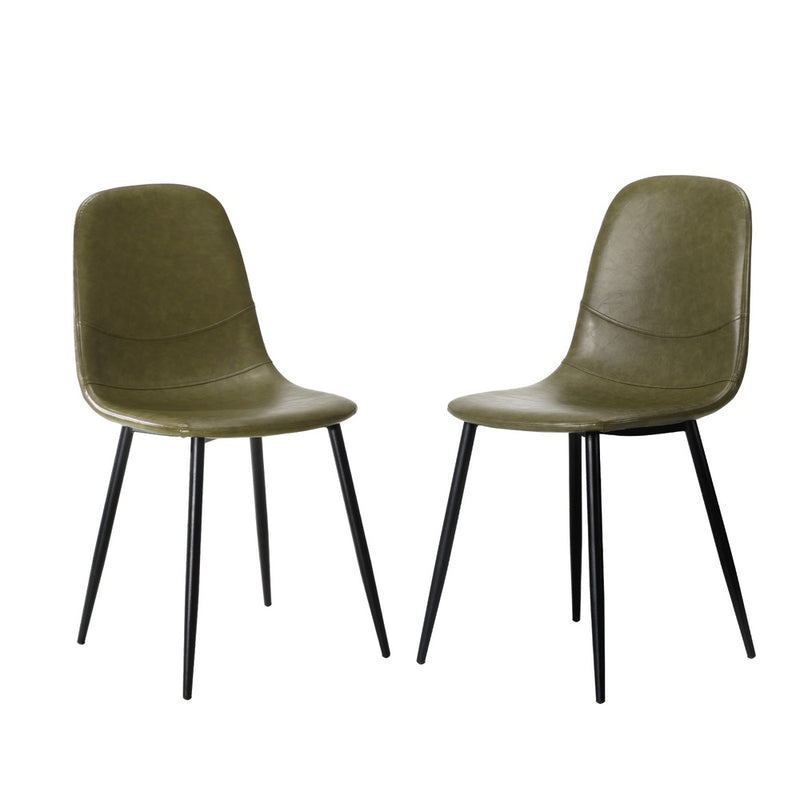 Set of 2 Green PU Leather Dining Chairs