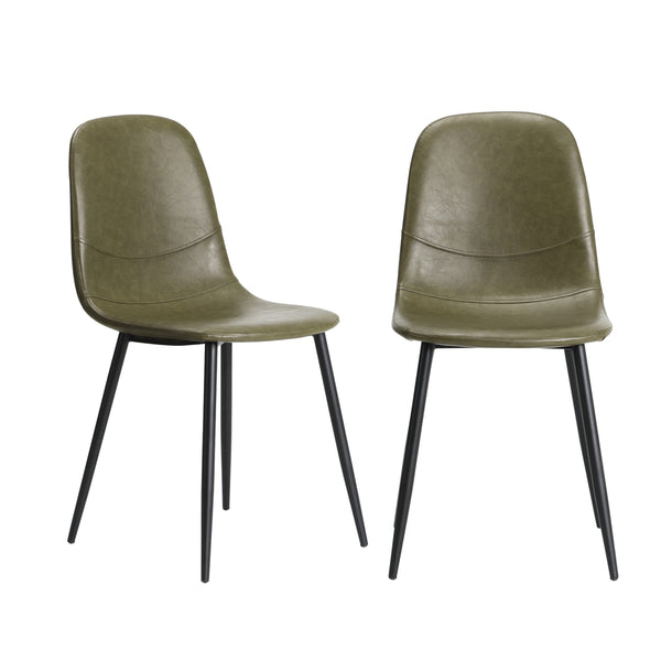 Set of 2 Green PU Leather Dining Chairs