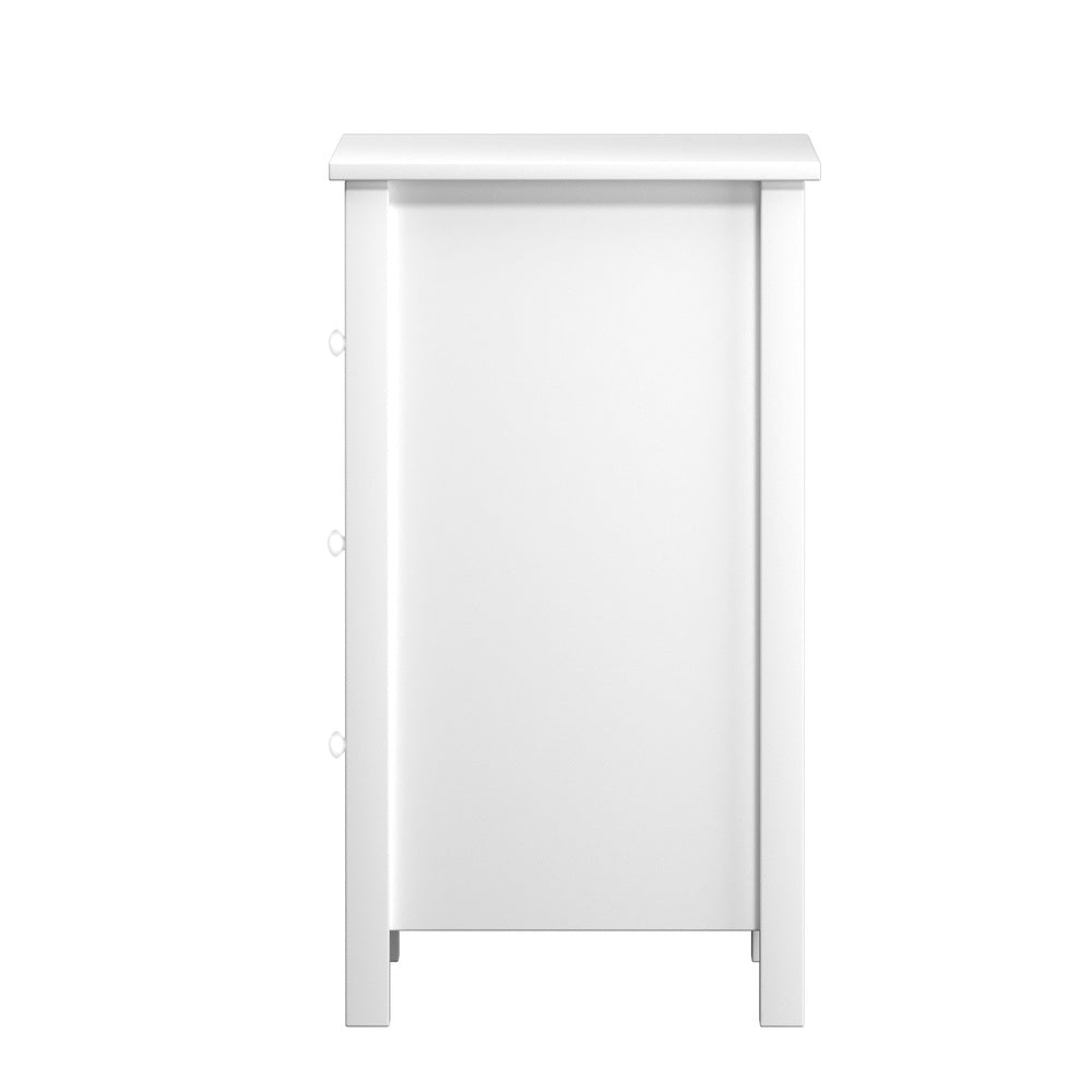 White Hamptons Bedside Table with 3 Drawers