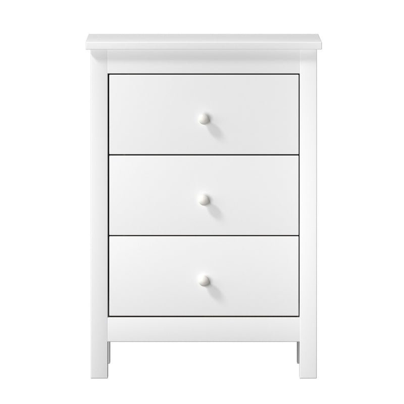 White Hamptons Bedside Table with 3 Drawers