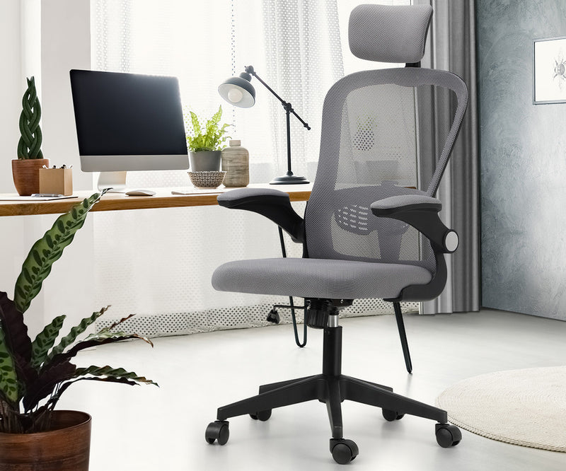 Black and Grey Mesh Executive Office Chair with Racing Style and Tilt Function