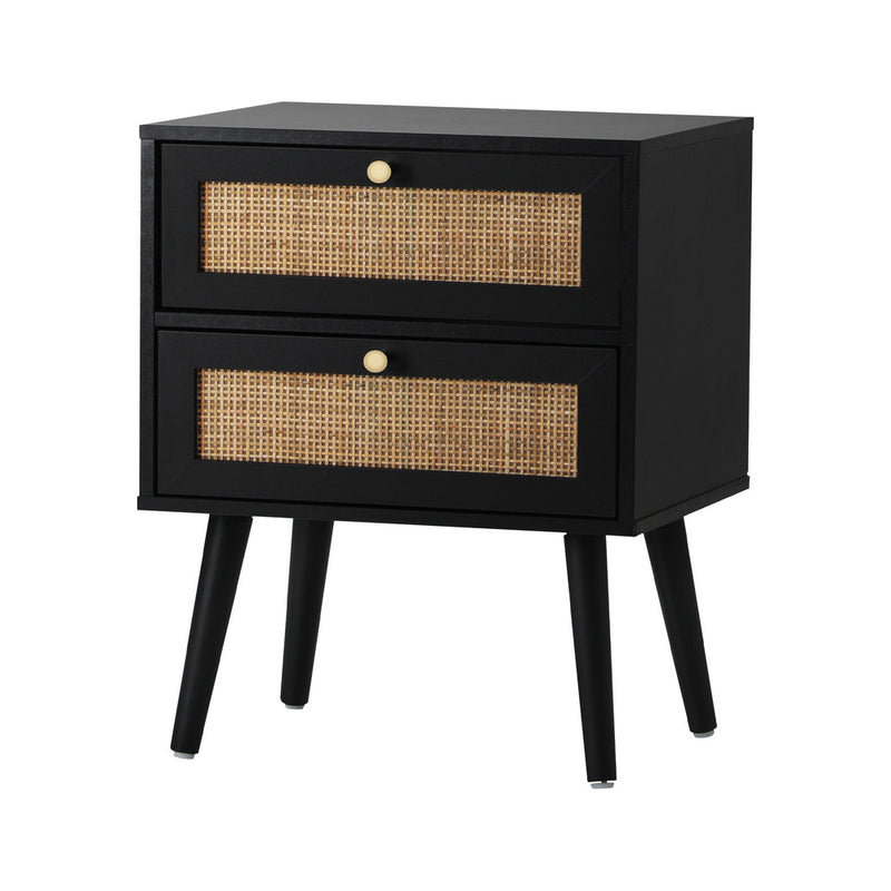 Rattan Bedside Table with 2 Drawers Storage Cabinet