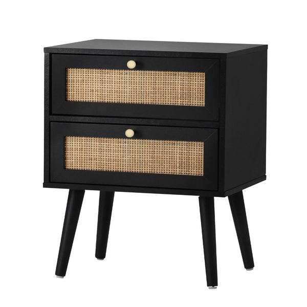 Rattan Bedside Table with 2 Drawers Storage Cabinet