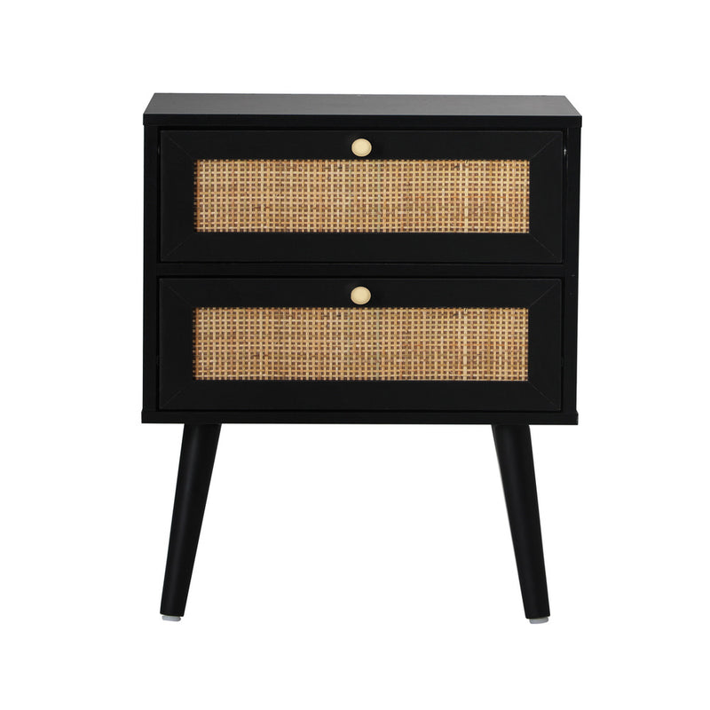 Rattan Bedside Table with 2 Drawers Storage Cabinet