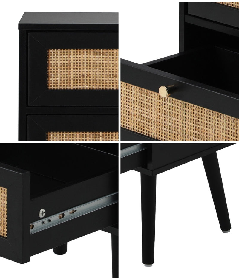 Rattan Bedside Table with 2 Drawers Storage Cabinet