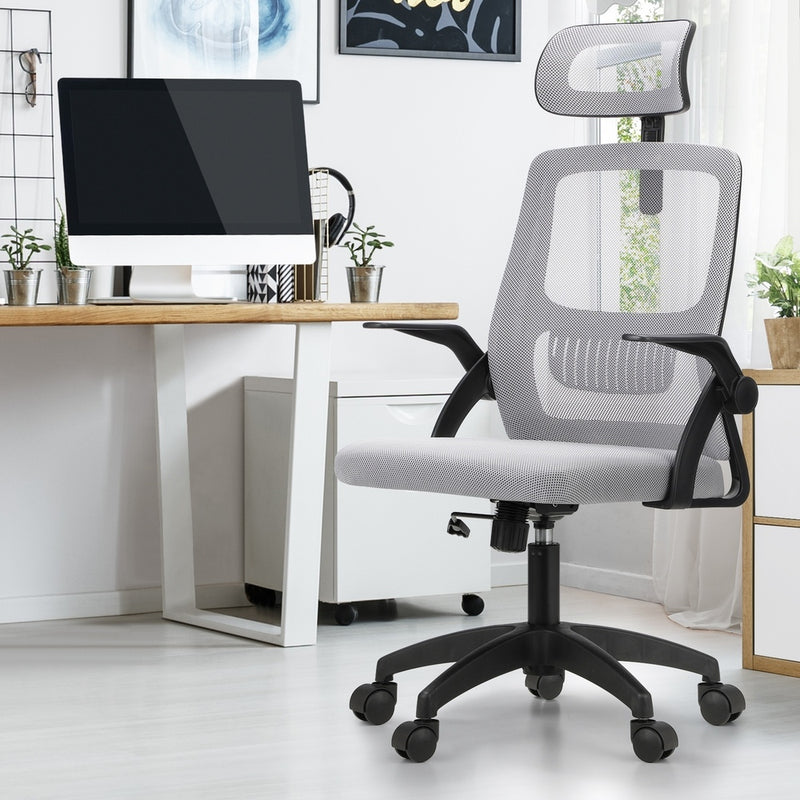 Black and Grey Mesh Office Chair with Fabric Seat