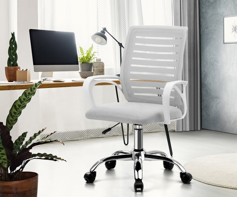 White Mesh Office Chair with Breathable Backrest