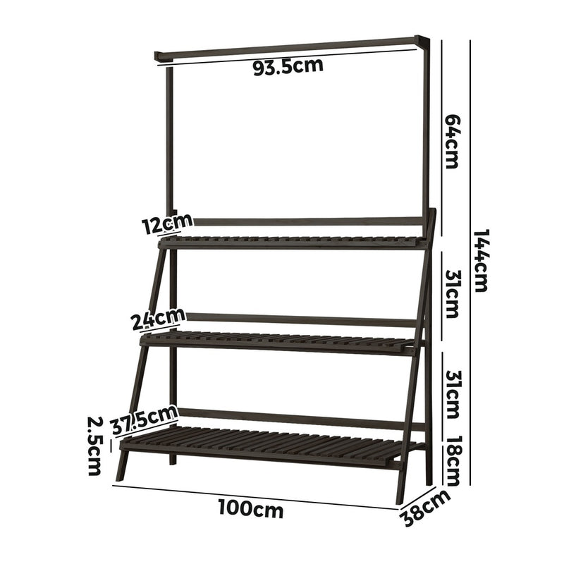 Black Wooden 3 Tier Plant Stand Flower Pot Shelf