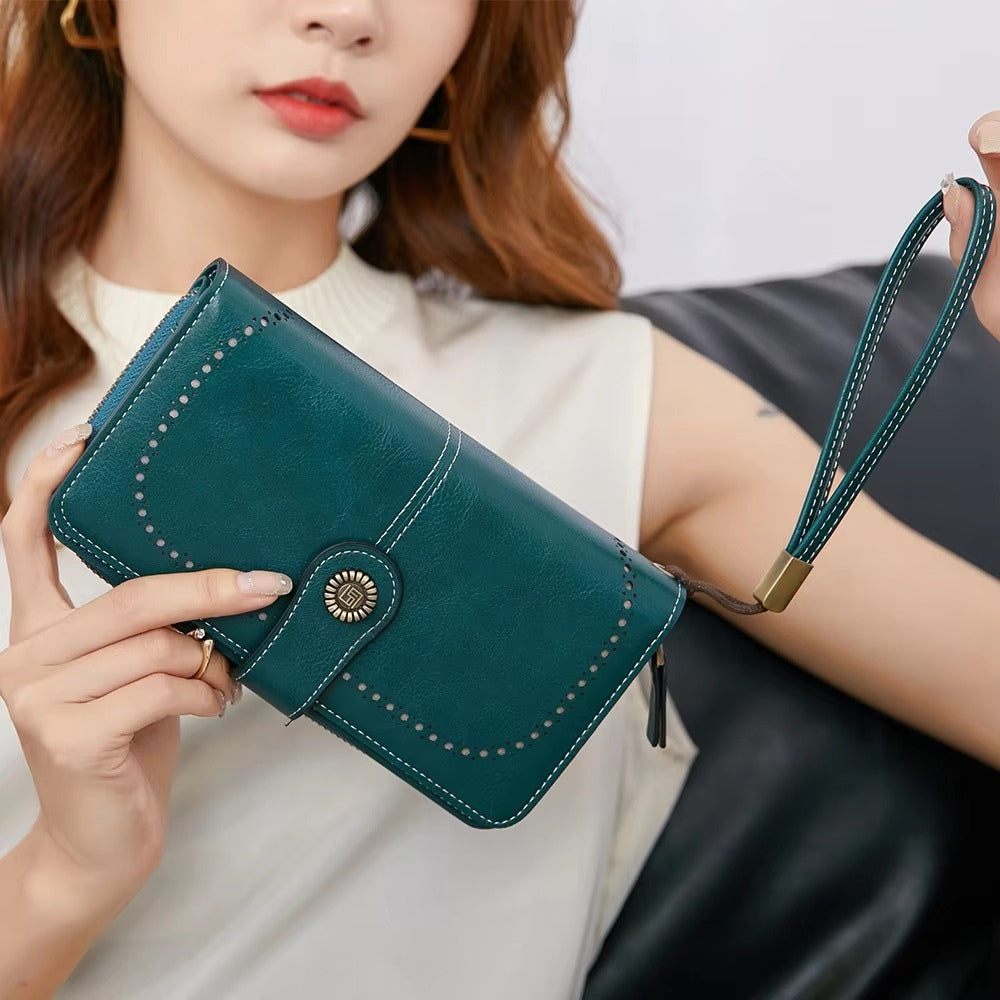 RFID Anti-Theft Multi-Card Long Wallet With Wrist Strap