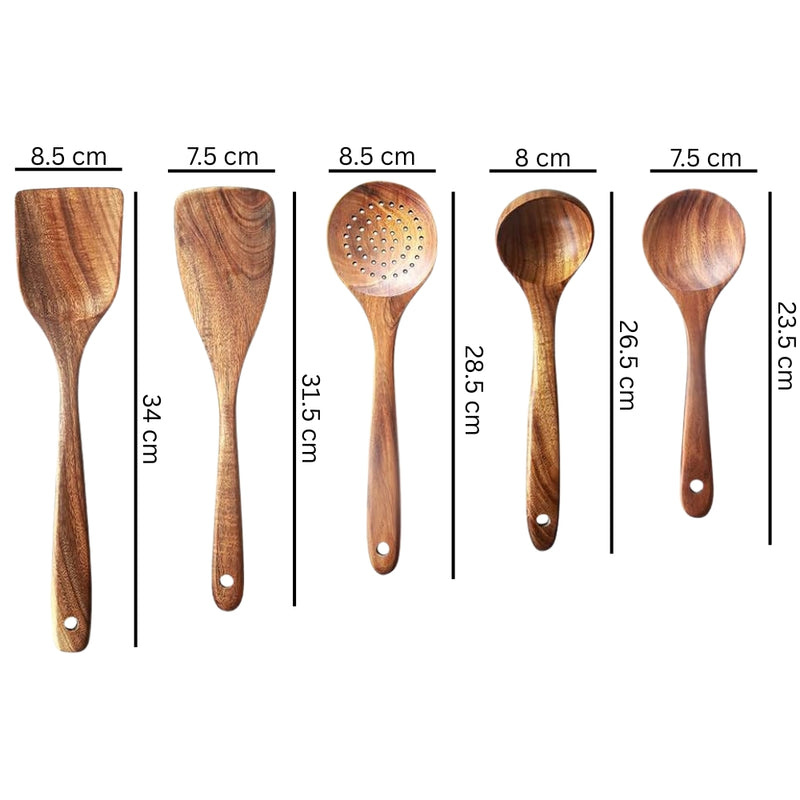 5pcs Teak Wood Tableware Cooking Spoon Kitchen Tool Kit