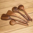 5pcs Teak Wood Tableware Cooking Spoon Kitchen Tool Kit